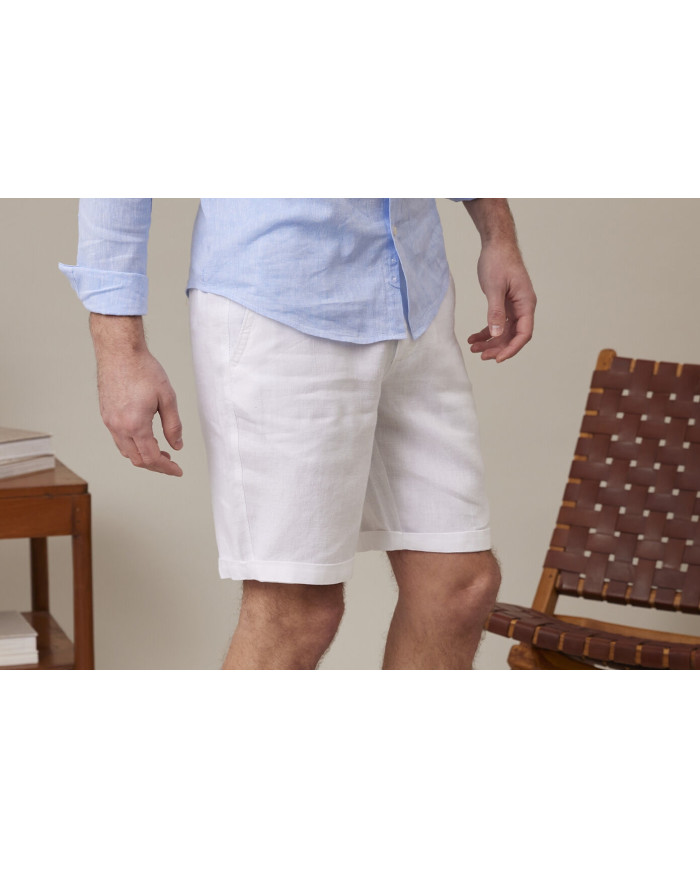 Cravate.tn | Bermuda lin avec cordon blanc