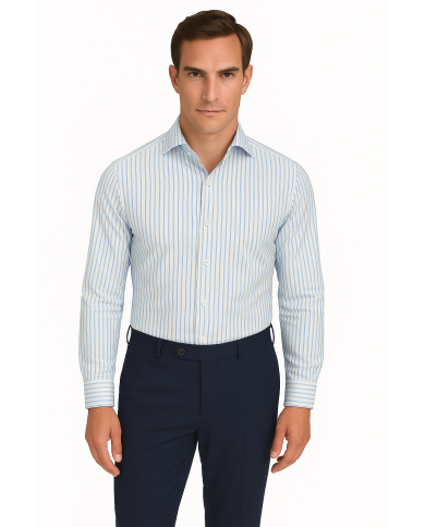 Chemise col Français Blanche avec rayure beige tissé Chemise col Français Blanche avec rayure beige tissé