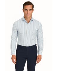 Chemise col Français Blanche avec rayure beige tissé