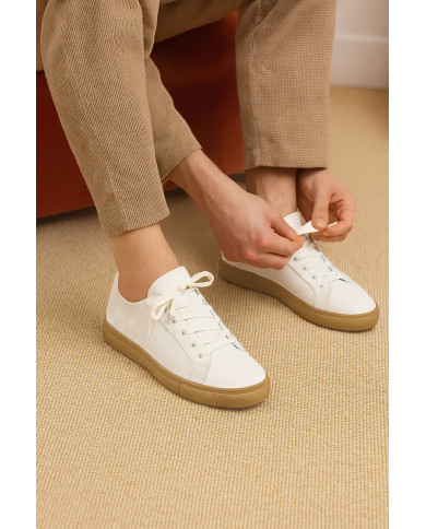 Cravate.tn | Sneakers Cuir blanc avec semelle en miel - Izem