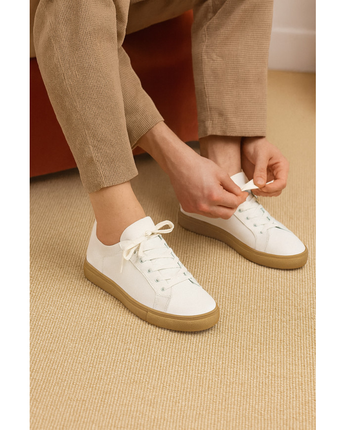 Cravate.tn | Sneakers Cuir blanc avec semelle en miel - Izem