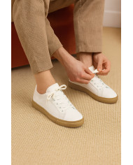 Cravate.tn | Sneakers Cuir blanc avec semelle en miel - Izem