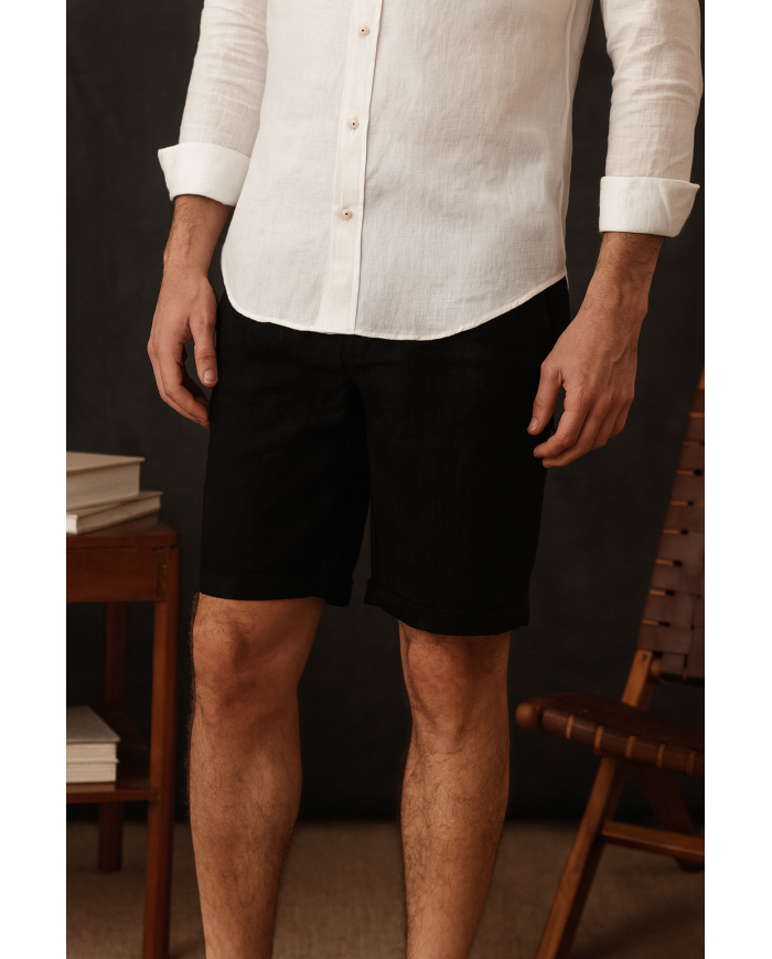 Cravate.tn | Bermuda lin avec cordon noir
