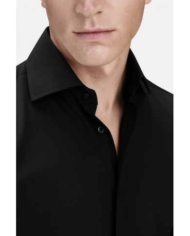 Cravate.tn | Chemise Col Français en popeline stretch - noir