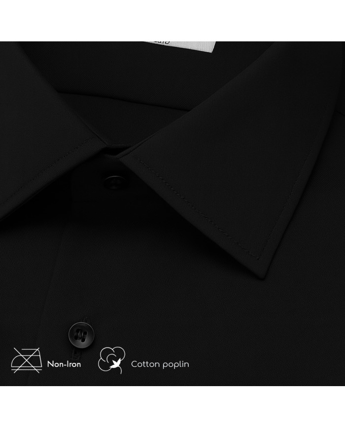 Cravate.tn | Chemise Col Français en popeline stretch - noir