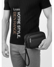 Cravate.tn | Trousse d'affaires pour homme Noir Grainé avec Mousqueton : Izem Cravate.tn | Trousse d'affaires pour homme Noir Grainé avec Mousqueton : Izem