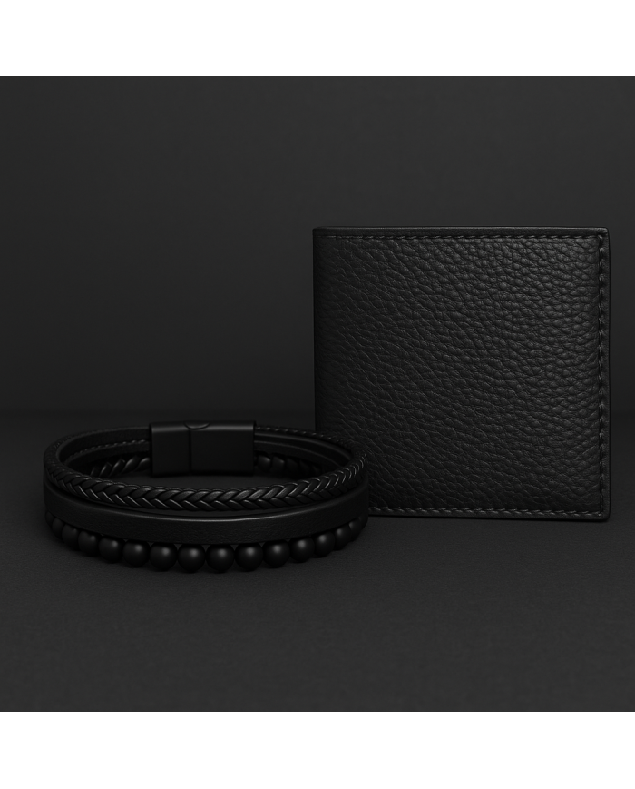 Pack Bracelet et portefeuille en cuir chic