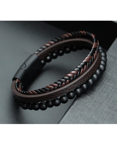 Pack duo : Bracelet en cuir et ceinture double face noir et marron crispé Pack duo : Bracelet en cuir et ceinture double face noir et marron crispé