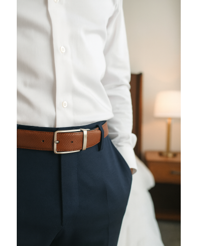 Ceinture cuir réversible : marron crispé et noir Ceinture cuir réversible : marron crispé et noir