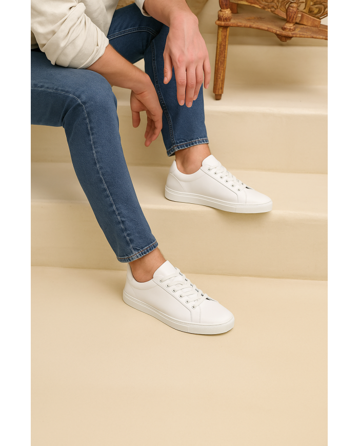 Cravate.tn | Sneakers Cuir en Blanc - Izem