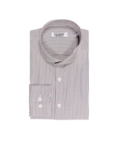 Chemise col italien Blanche avec rayure marron tissé Chemise col italien Blanche avec rayure marron tissé