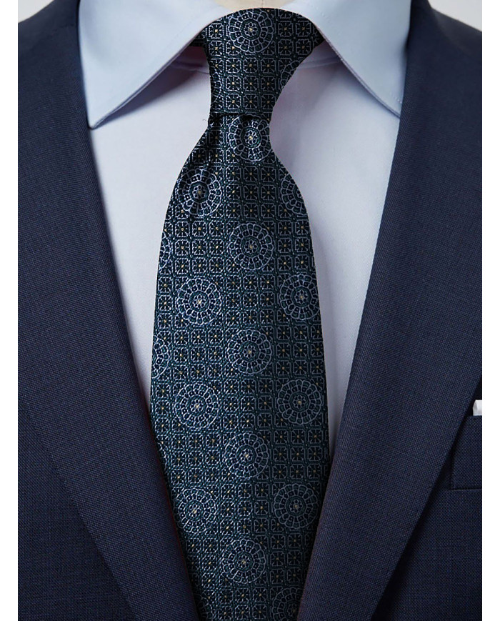 Cravate.tn | Collection Magister : Cravate Bleu pétrole avec motifs géométrique