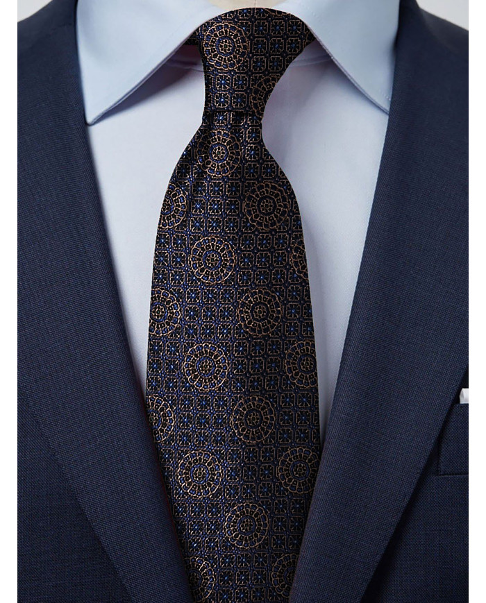 Cravate.tn | Collection Magister : Cravate marron avec motifs géométrique