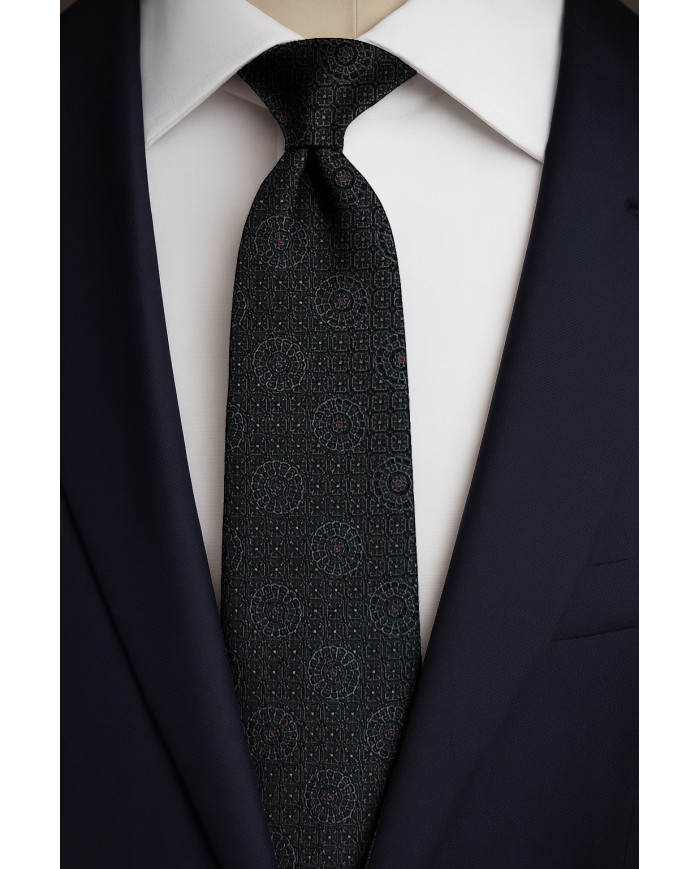Cravate.tn | Collection Magister : Cravate noire avec motifs géométrique