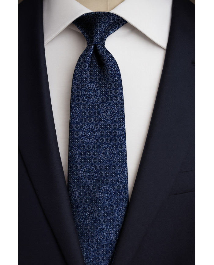 Cravate.tn | Collection Magister : Cravate Bleu marine avec motifs géométrique