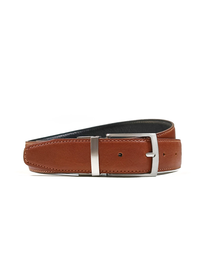 Ceinture cuir réversible : Camel patiné et noir grainé