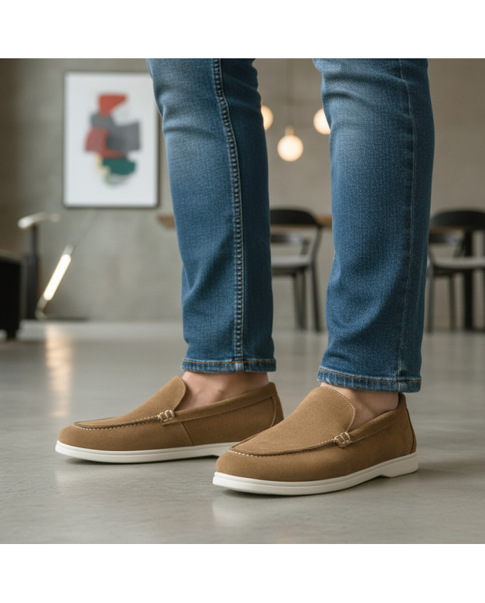 Mocassin homme en nubuck marron clair