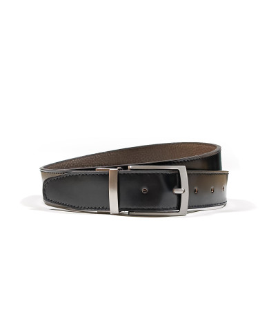 Ceinture cuir réversible : marron noisette grainé et noir lisse Ceinture cuir réversible : marron noisette grainé et noir lisse
