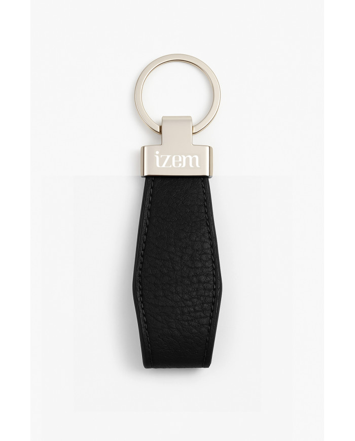 Portefeuille et porte clé en cuir noir grainé
