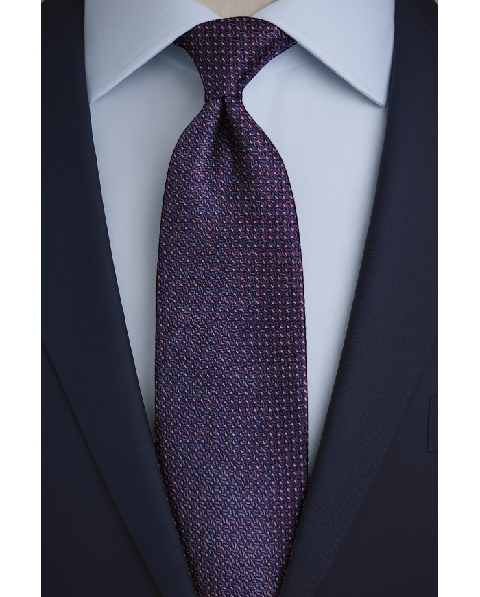 Cravate.tn | Cravate bleu marine avec motifs hexagones en aubergine