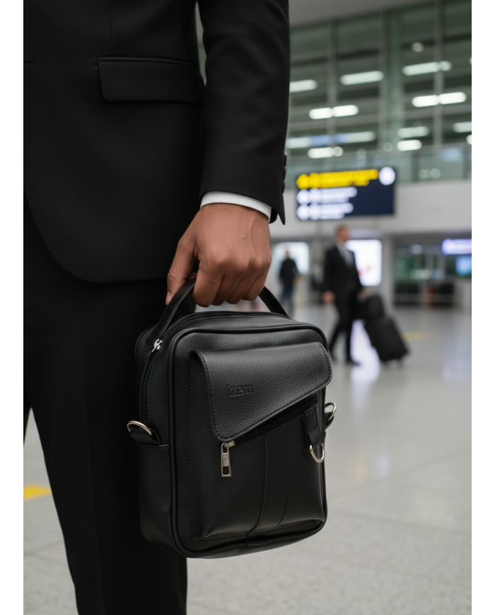 Cravate.tn | Sac de voyage homme avec bandoulière noir grainé izem Cravate.tn | Sac de voyage homme avec bandoulière noir grainé izem