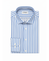 Chemise col ouvert Blanche avec rayure bleu ciel (100% coton)