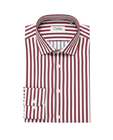 Chemise col ouvert Blanche avec rayure bordeaux (100% coton)