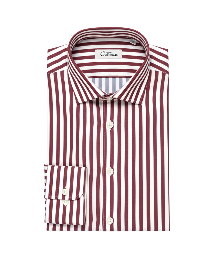 Chemise col ouvert Blanche avec rayure bordeaux (100% coton)