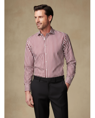 Chemise col ouvert Blanche avec rayure bordeaux (100% coton) Chemise col ouvert Blanche avec rayure bordeaux (100% coton)
