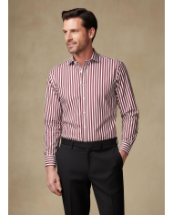 Chemise col ouvert Blanche avec rayure bordeaux (100% coton)