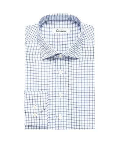 Chemise col ouvert à carreaux bleu marine