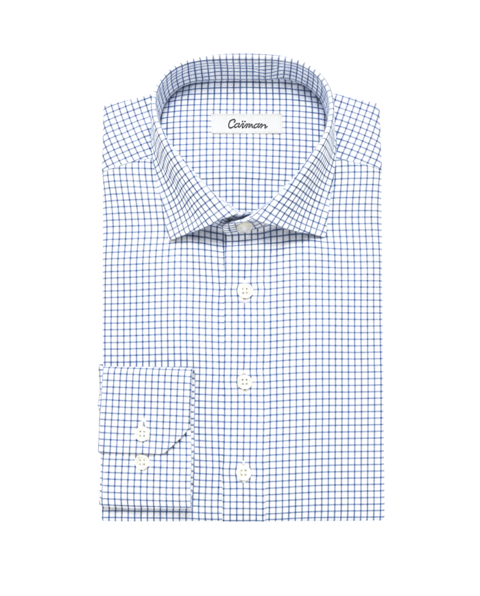 Chemise col ouvert à carreaux bleu marine