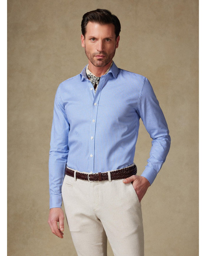 Chemise col ouvert vichy en bleu ciel 100% coton Chemise col ouvert vichy en bleu ciel 100% coton