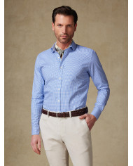 Chemise col ouvert vichy en bleu ciel 100% coton Chemise col ouvert vichy en bleu ciel 100% coton