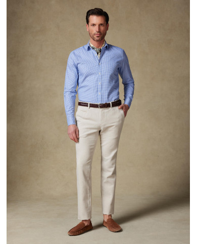 Chemise col ouvert vichy en bleu ciel 100% coton