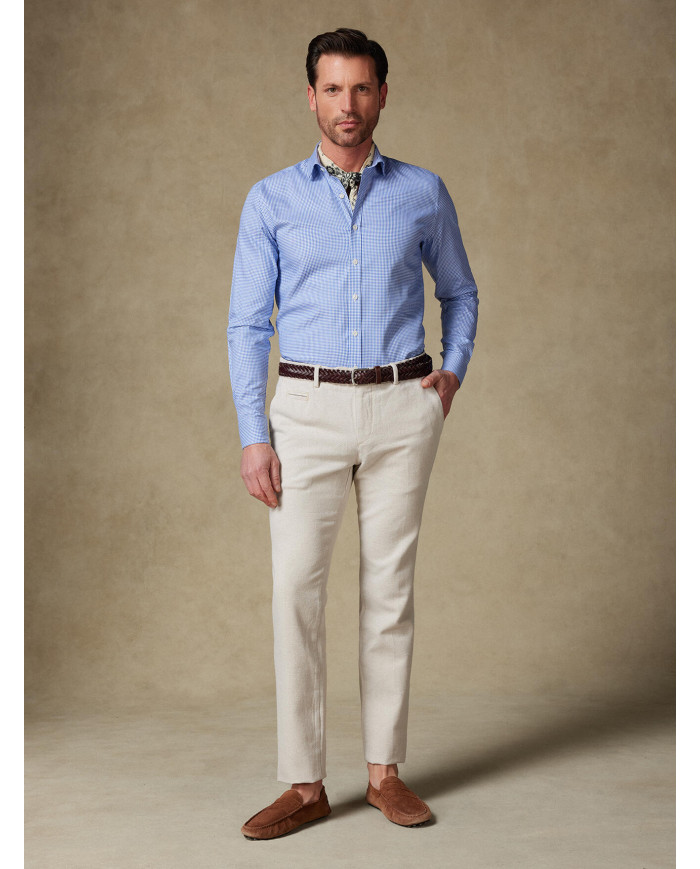 Chemise col ouvert vichy en bleu ciel 100% coton Chemise col ouvert vichy en bleu ciel 100% coton