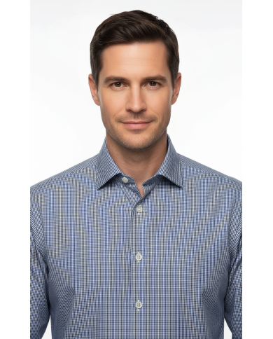 Chemise col ouvert vichy en bleu marine 100% coton Chemise col ouvert vichy en bleu marine 100% coton