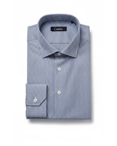 Chemise col ouvert vichy en bleu marine 100% coton Chemise col ouvert vichy en bleu marine 100% coton