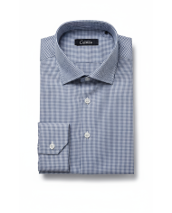 Chemise col ouvert vichy en bleu marine 100% coton
