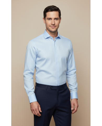 Cravate.tn | Chemise Col italien avec boutons cachés stretch - Bleu ciel Cravate.tn | Chemise Col italien avec boutons cachés stretch - Bleu ciel