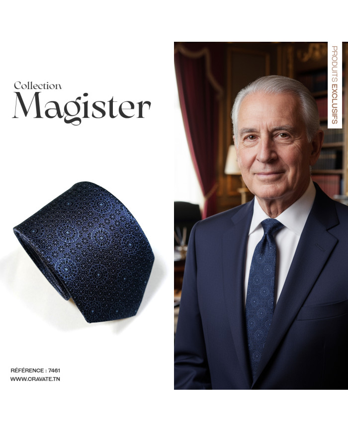 Cravate.tn | Collection Magister : Cravate Bleu marine avec motifs géométrique
