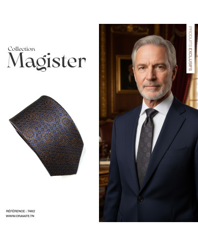 Cravate.tn | Collection Magister : Cravate marron avec motifs géométrique Cravate.tn | Collection Magister : Cravate marron avec motifs géométrique