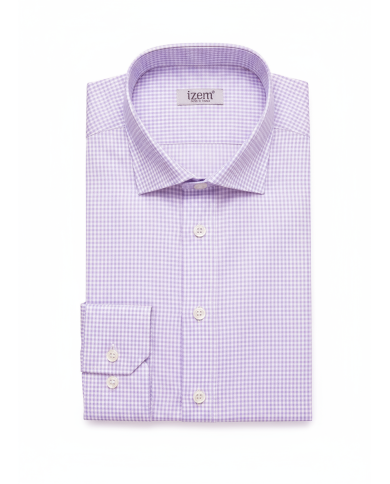 Chemise col ouvert vichy en parme 100% coton