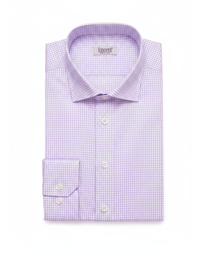 Chemise col ouvert vichy en parme 100% coton Chemise col ouvert vichy en parme 100% coton