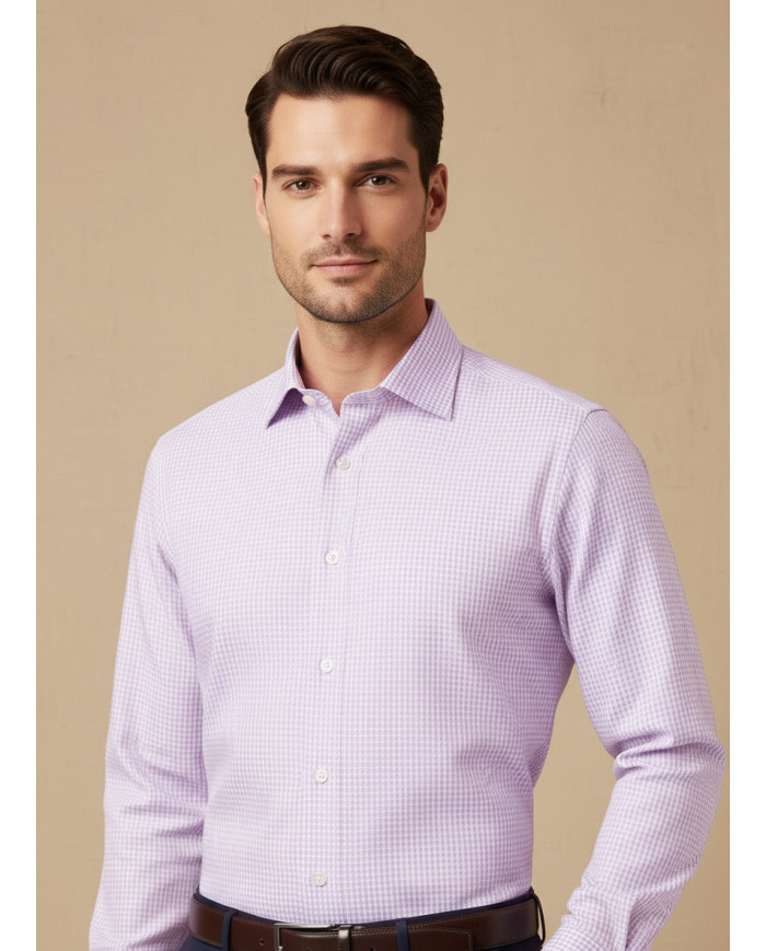 Chemise col ouvert vichy en parme 100% coton Chemise col ouvert vichy en parme 100% coton
