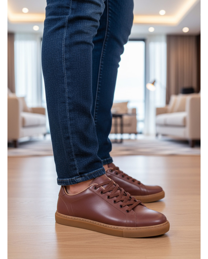 Sneakers Cuir Burgundy avec semelle en miel - Izem Sneakers Cuir Burgundy avec semelle en miel - Izem