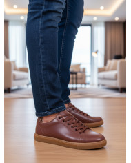 Sneakers Cuir Burgundy avec semelle en miel - Izem Sneakers Cuir Burgundy avec semelle en miel - Izem