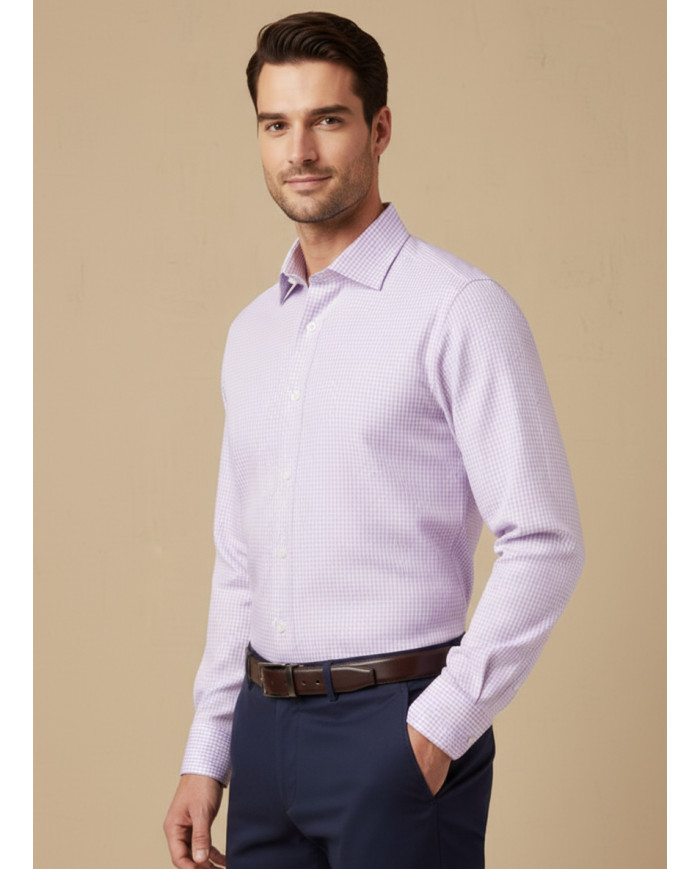 Chemise col ouvert vichy en parme 100% coton Chemise col ouvert vichy en parme 100% coton