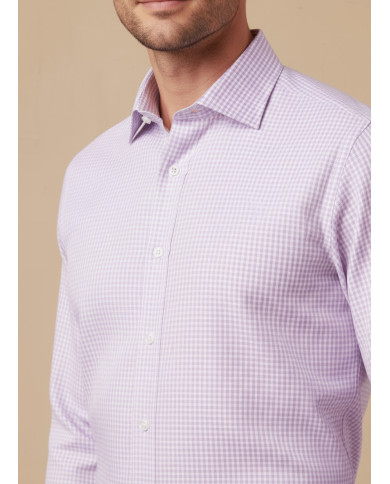 Chemise col ouvert vichy en parme 100% coton