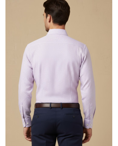 Chemise col ouvert vichy en parme 100% coton